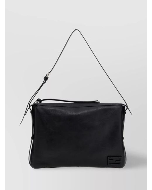 Fendi Black Large Rectangular Smooth Finish Shoulder Bag