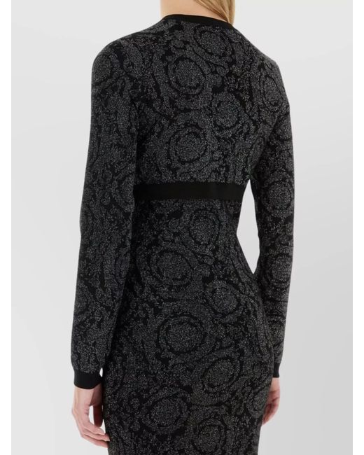 Versace Black Ribbed Cropped Embroidered Cardigan