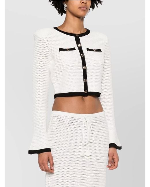 Self-Portrait White Cropped Cardigan Flared Cuffs