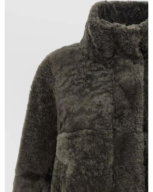 Brunello Cucinelli Black Cropped Lambskin Fur Coat Relaxed Cut