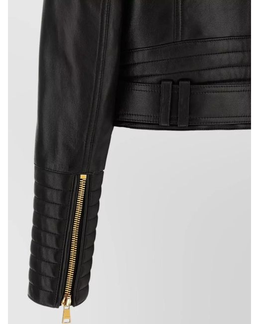 Balmain Black Leather Jacket Tone Hardware Epaulettes