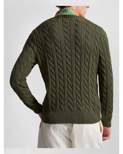 Ralph Lauren Green Cable Knit Crew Neck Cotton Sweater for men