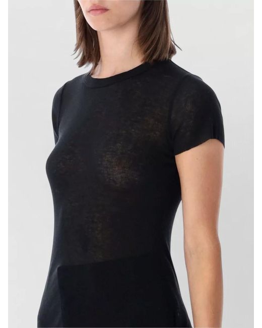 James Perse Black Short Sleeve Sheer Rib Knit Top