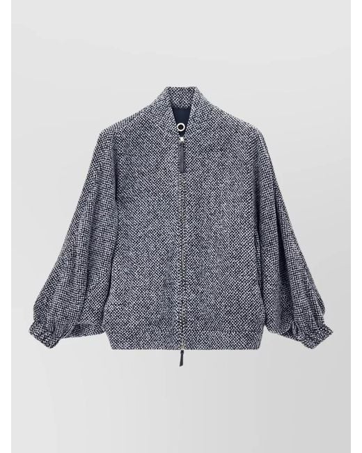 Giorgio Armani Blue Casual Textured Jacket Stand Collar Long Sleeves