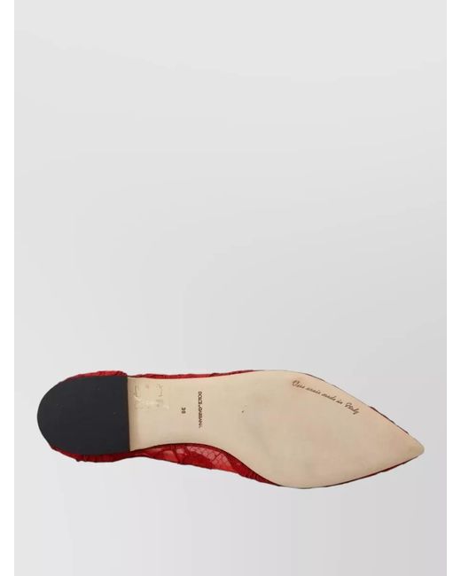 Dolce & Gabbana Red Leather Lace Crystal Embellished Ballerina Flats