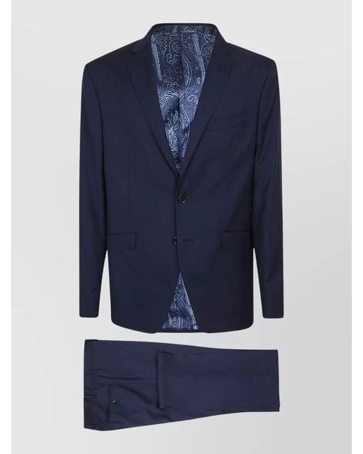 Etro Blue Virgin Wool Textured Single-Breasted Suit for men