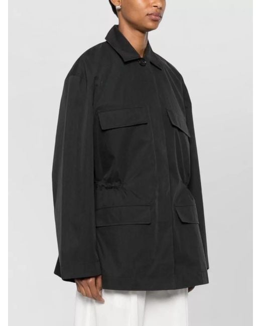 Totême Black Cotton Blend Jacket Drawstring Waist Pockets