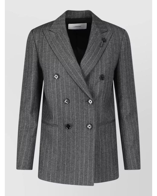 Lardini Black Pinstripe Blazer Flower Pin Tailored Design