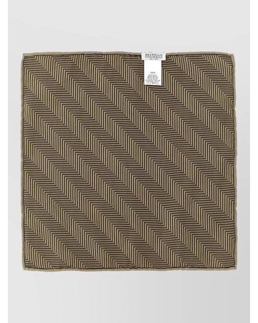 Brunello Cucinelli Natural Chevron Silk Square Scarf Diagonal Pattern for men