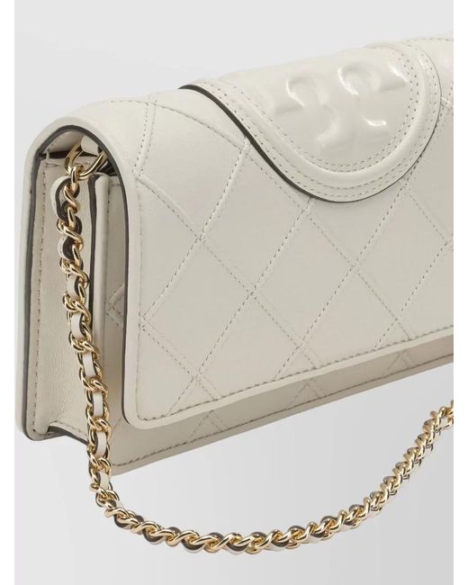 Tory Burch Natural Chain Strap Quilted Wallet And Cardholder