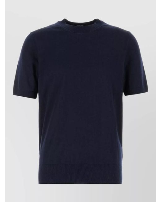 Boss Blue Cotton Sweater Short Sleeves Crew Neck for men