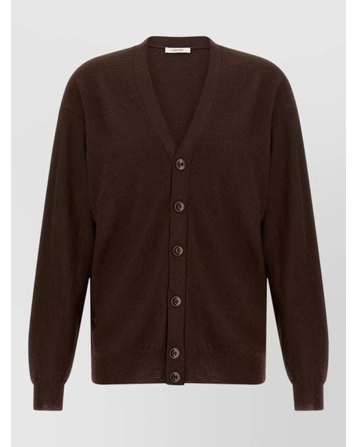 Lemaire Brown Relaxed Fit V Neck Rib Knit Cardigan