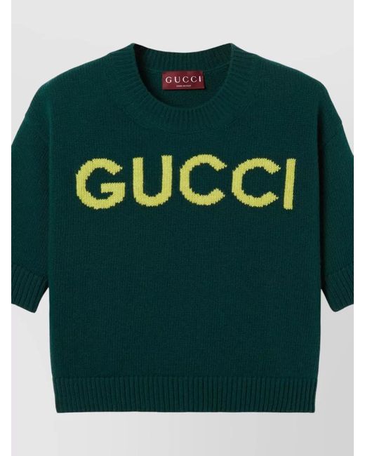 Gucci Green Wool Short-Sleeve Ribbed Crew-Neck Jumper