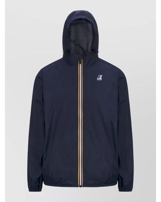 K-Way Blue Claude Hood Jacket Elastic Cuffs Packable