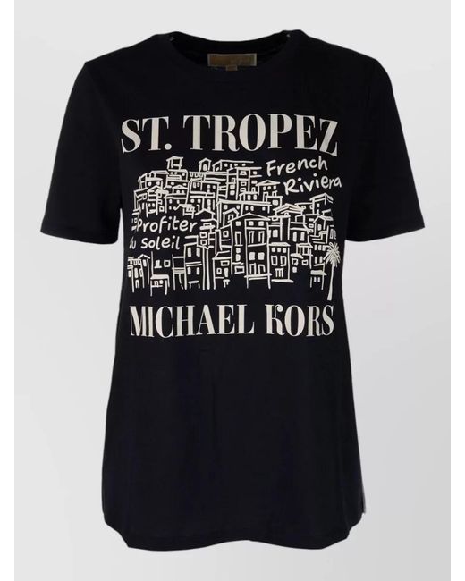 Michael Kors Black Crew Neck Graphic Print Short Sleeve Top