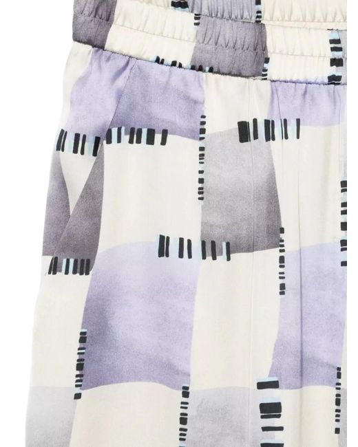 Emporio Armani White Satin Trousers Wide Leg Checkered Pattern