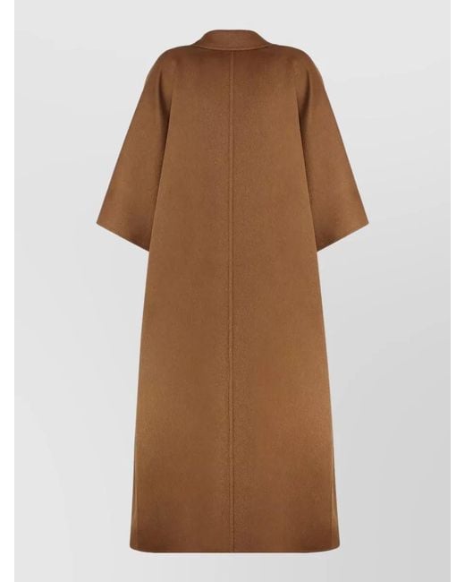 Max Mara Brown Long Wool Coat Notched Collar Wide Sleeves