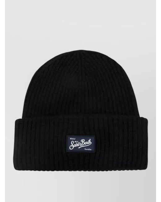Mc2 Saint Barth Black Berry Knitted Hat Ribbed Turn Up Brim for men