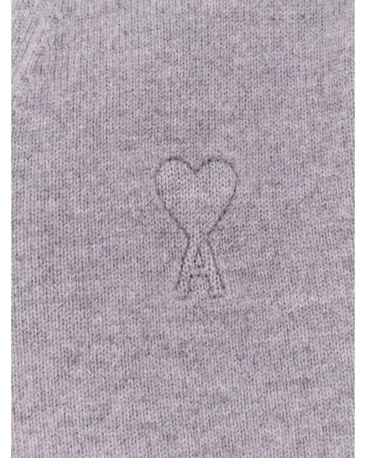 AMI Blue Wool And Cashmere V-Neck Fine-Knit Cardigan for men
