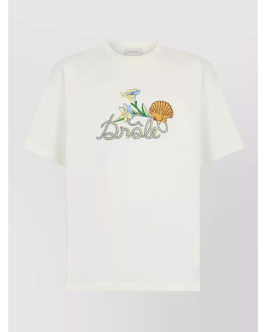Drole de Monsieur White Cotton Crew Neck T Shirt Embroidery for men