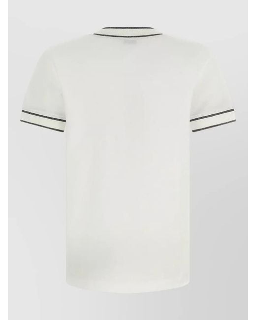 Brunello Cucinelli White Sparkling Lamé Trim Short Sleeve T Shirt