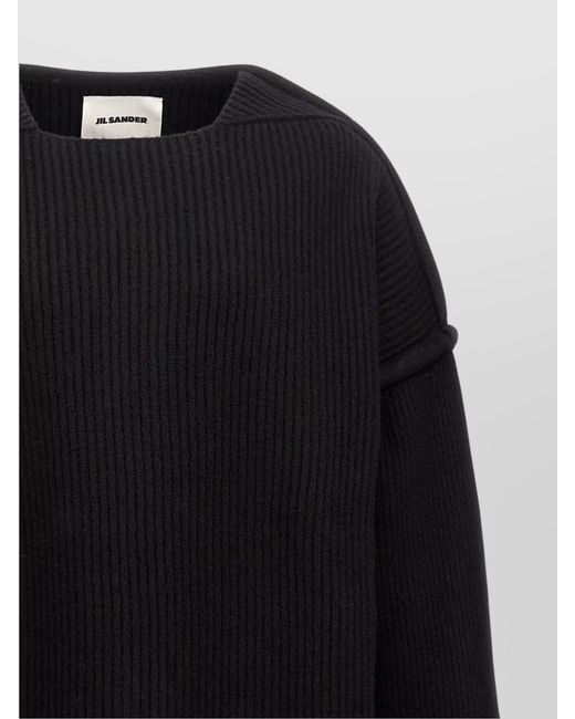 Jil Sander Black Geometric Neckline Wool Jumper for men