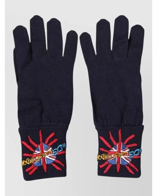 Dolce & Gabbana Blue Wool Knit Embroidered Mittens for men