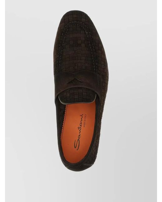 Santoni Black Carlo Loafers Round Toe Suede Weave for men