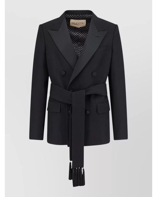 Valentino Blue Virgin Wool Blazer Belted Double Breasted for men