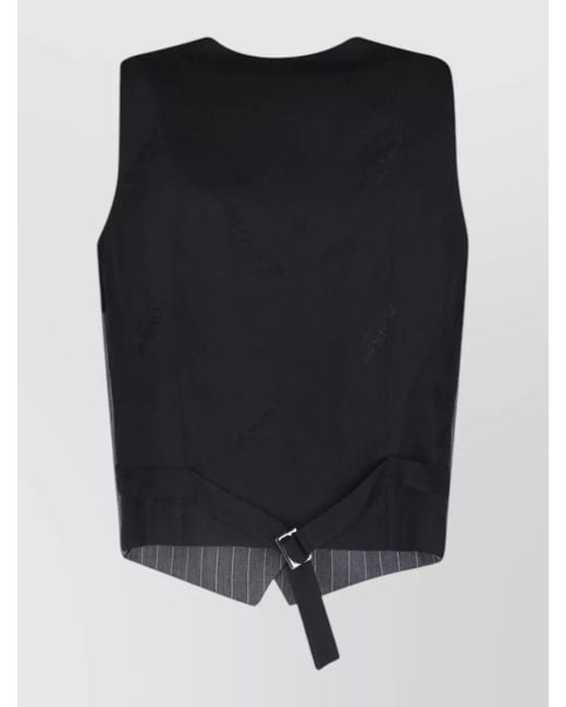 Dondup Black Striped Sleeveless Blazer Back Tie Detail