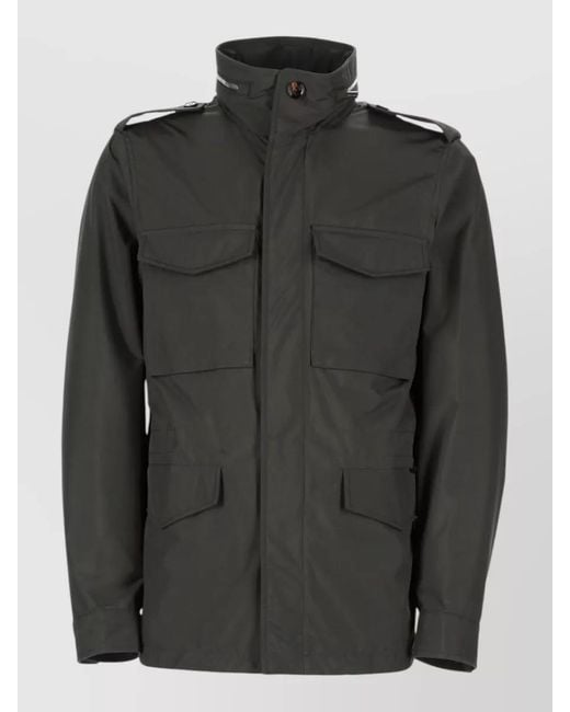 Moorer Black Denver Jacket High Collar Epaulettes for men