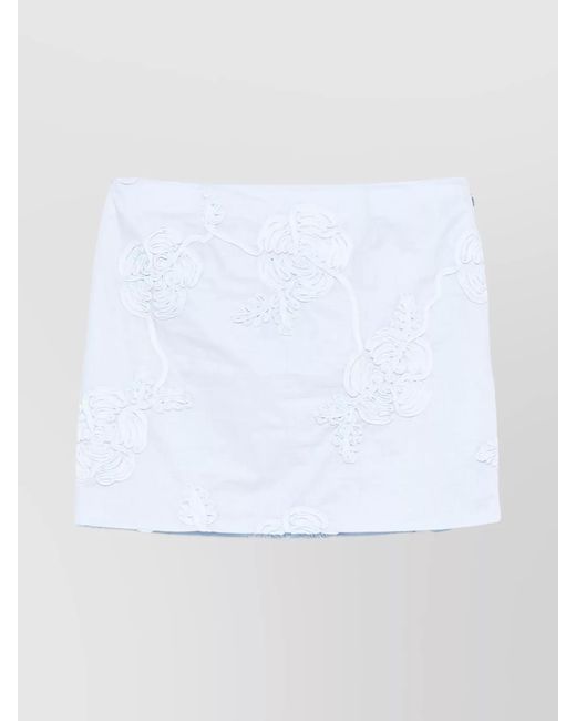 ROTATE BIRGER CHRISTENSEN White Embroidered Floral High Waist Mini Skirt