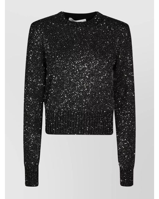 Golden Goose Deluxe Brand Black Sequined Wool Blend Ribbed Crew Neck Jumper