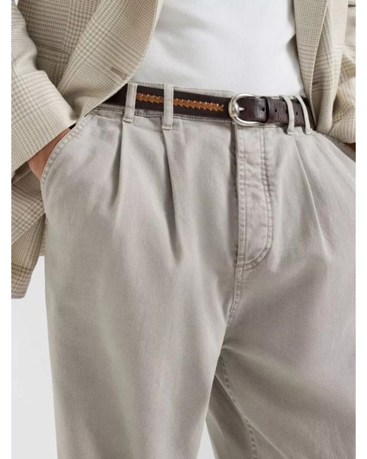 Brunello Cucinelli Gray Tailored Cotton Trousers Belt Loops Pockets for men