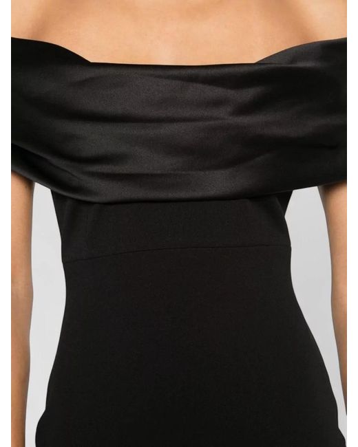 Solace London Black Adele Satin Maxi Dress Off Shoulder