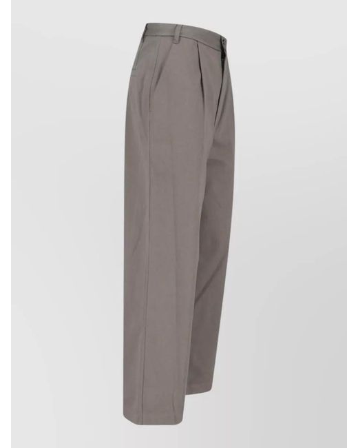 Low Classic Gray Straight Leg Trousers Belt Loops Pleats