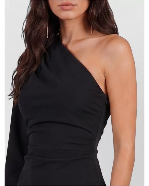 FEDERICA TOSI Black One Shoulder Cady Midi Dress Draped