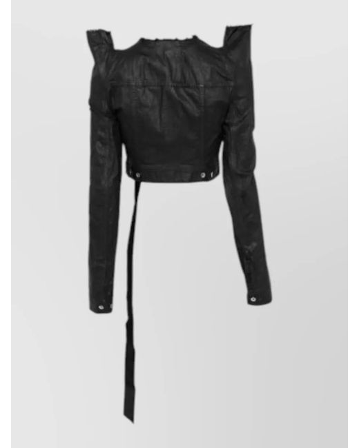 Rick Owens Black Cropped Trucker Coat Long Sleeves Structure
