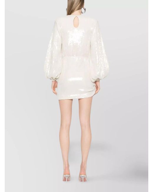ROTATE BIRGER CHRISTENSEN Natural Sequin Embellished Puff Sleeve Mini Dress