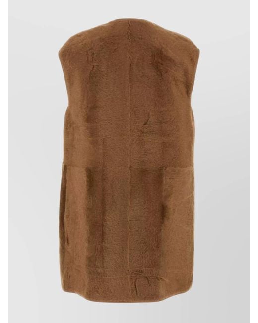 Max Mara Brown Shearling Sleeveless Coat