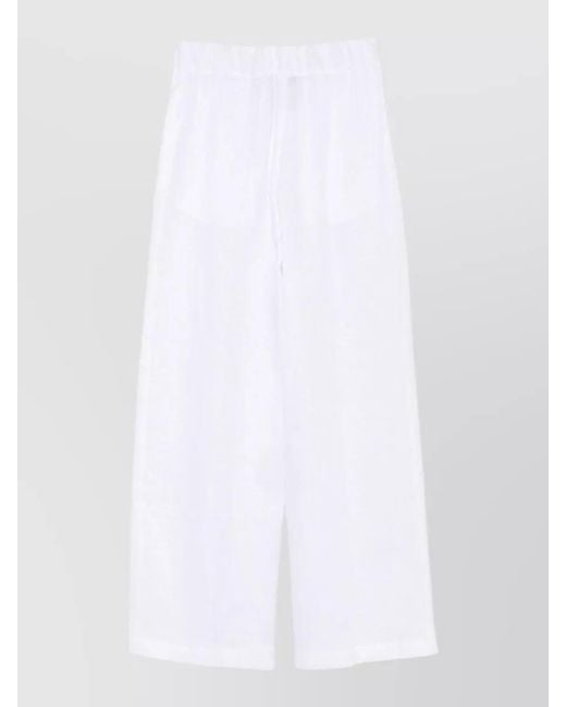 Semicouture White Jhonny Linen Wide Leg Lounge Trousers