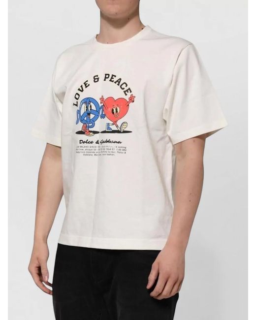 Dolce & Gabbana White Cotton Graphic-Print Crew-Neck Short-Sleeve T-Shirt for men