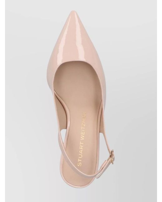 Stuart Weitzman Pink Pointed Toe Patent Finish Buckle Detail Pumps