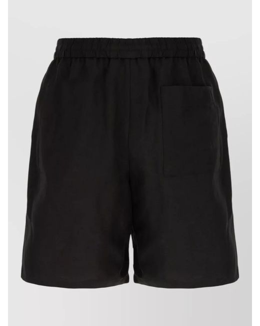 AMI Black Beach Shorts Bermuda Cut Back Pocket Button for men