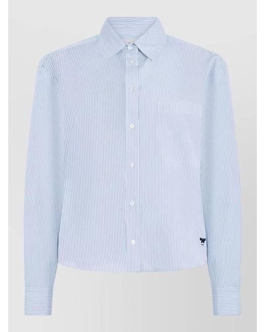 Weekend by Maxmara Blue Striped Cotton Poplin Tailored Cropped Shirt
