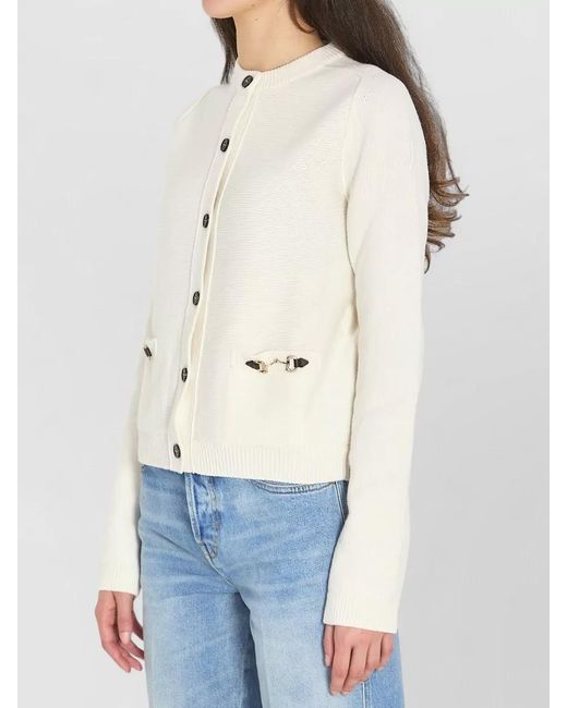 Gucci Blue Cashmere Wool Ribbed Long-Sleeve Cardigan