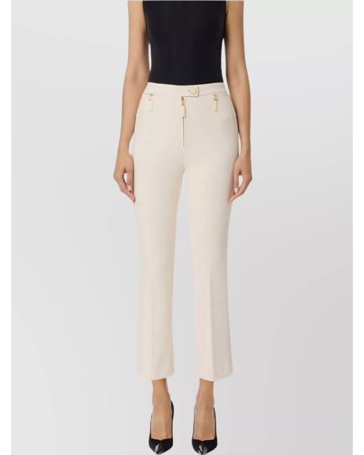 Elisabetta Franchi White Cropped Crepe Tailored Trousers