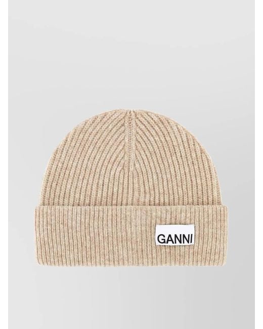 Ganni Natural Ribbed Beanie