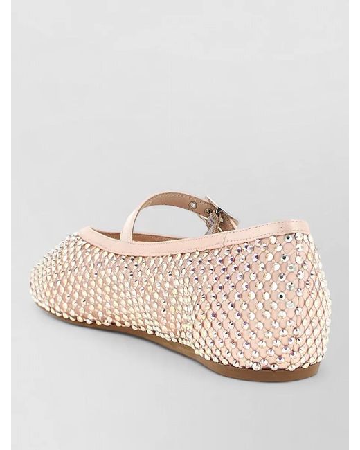 Le Silla Pink Crystal-Embellished Mesh Mary Jane Ballerina Shoes