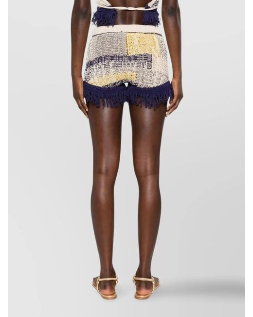 Sportmax Blue Cotton Patterned Intarsia Knit Mid-Rise Shorts